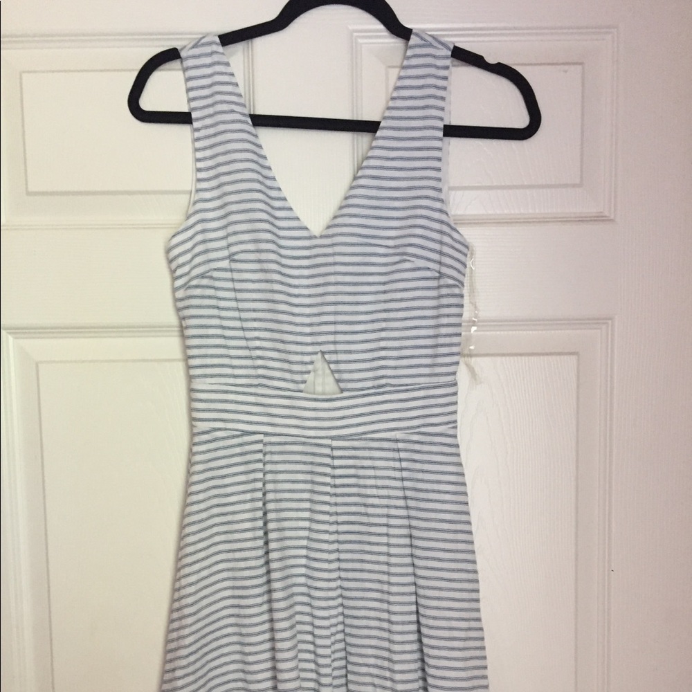 White and blue striped dress with cut out